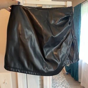 Black Faux Leather Skort